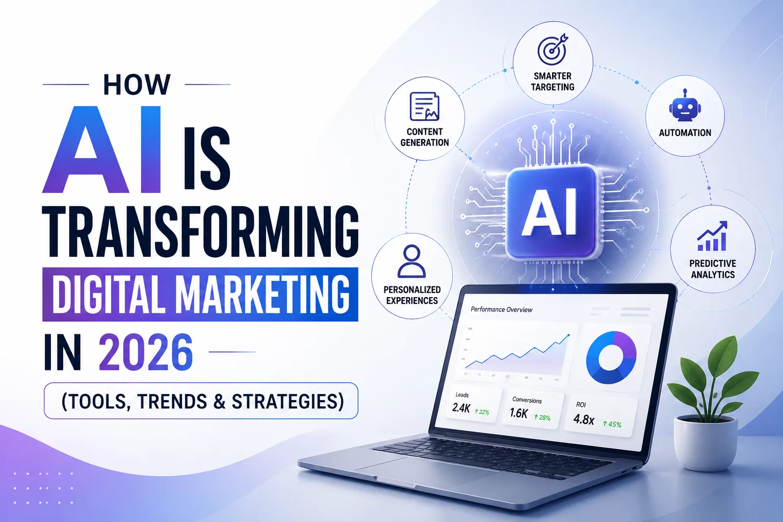 How AI Is Transforming Digital Marketing in 2026 — DigiVeritaz cover with AI, smarter targeting, automation, predictive analytics and personalized experiences