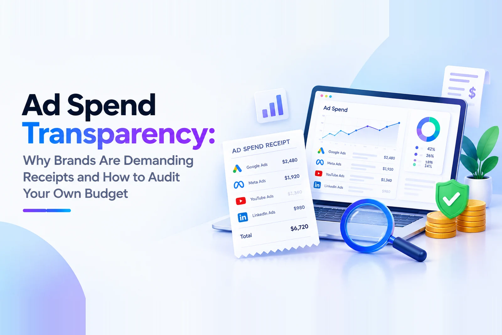 Ad spend transparency receipt showing placement level reporting across Google, Meta, YouTube and LinkedIn campaigns, DigiVeritaz