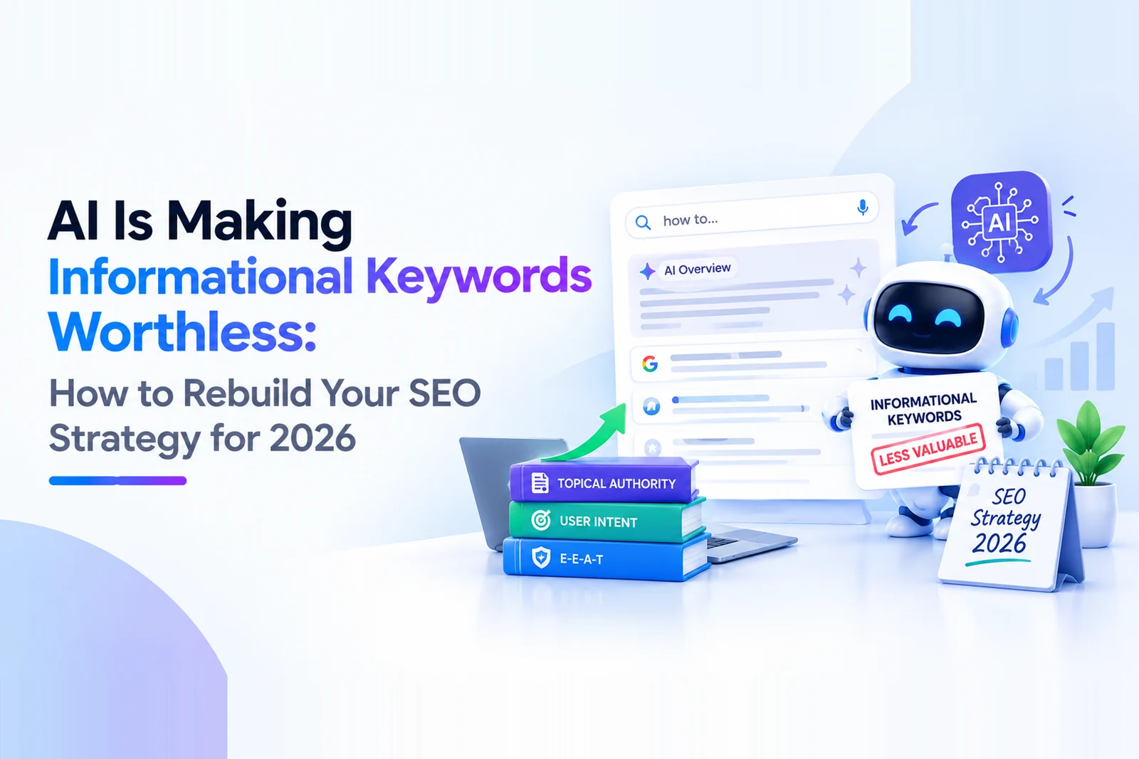 AI Overviews answering informational queries while topical authority, user intent and E-E-A-T rebuild an SEO strategy for 2026