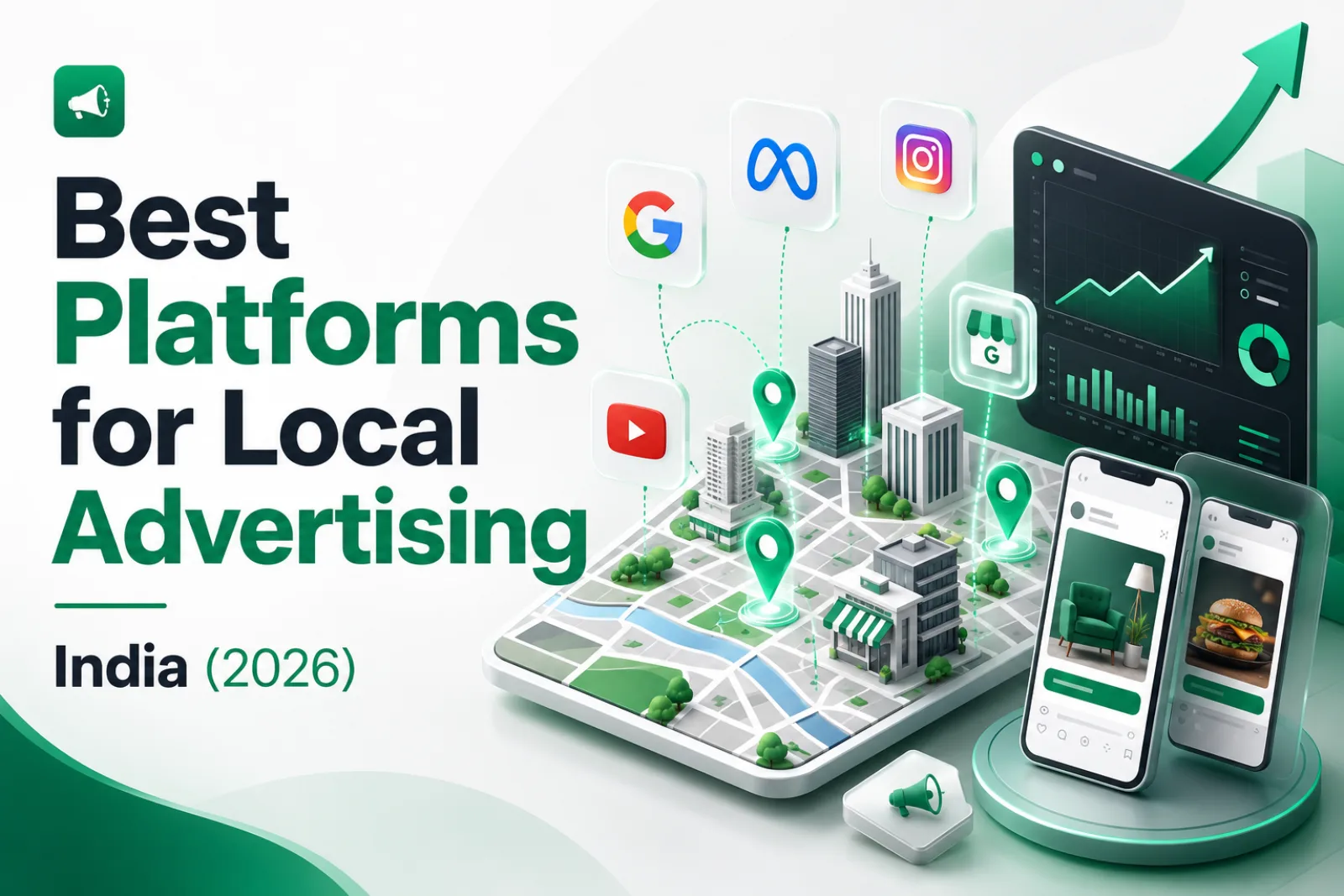 Best Platforms for Local Advertising in India 2026 — Google Business Profile, Google Search Ads, Meta, WhatsApp and hyperlocal apps on a city map — DigiVeritaz