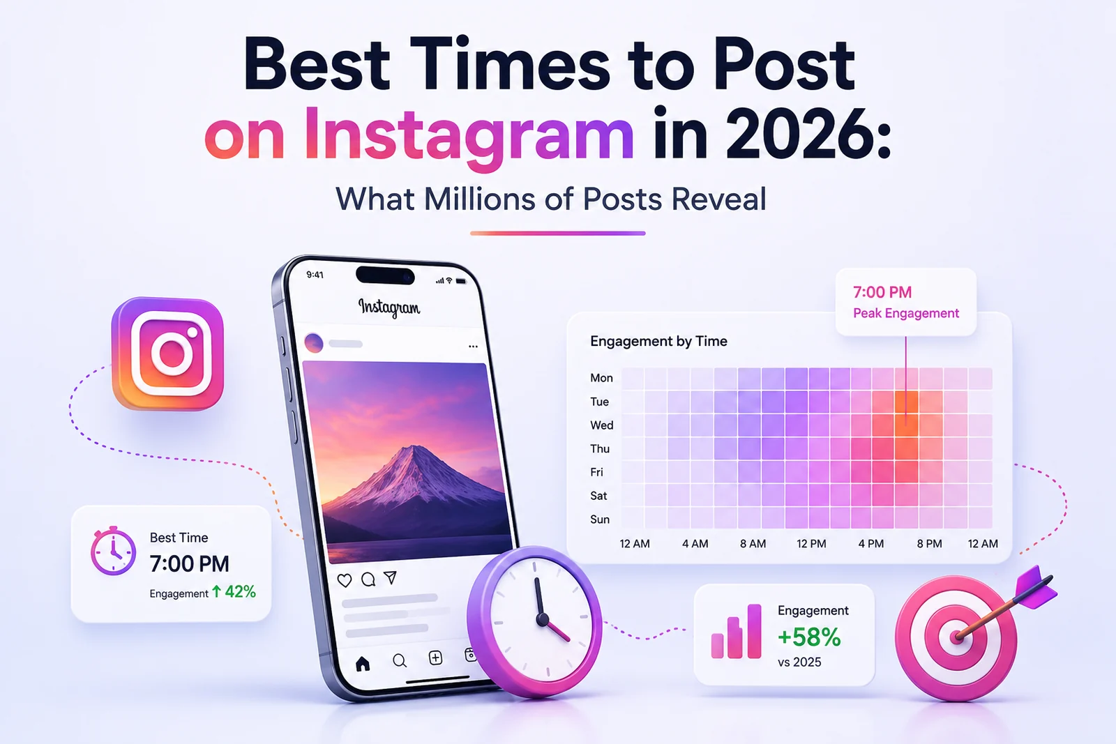 Best times to post on Instagram in 2026 — an engagement-by-time heatmap peaking Wednesday and Thursday evenings — DigiVeritaz