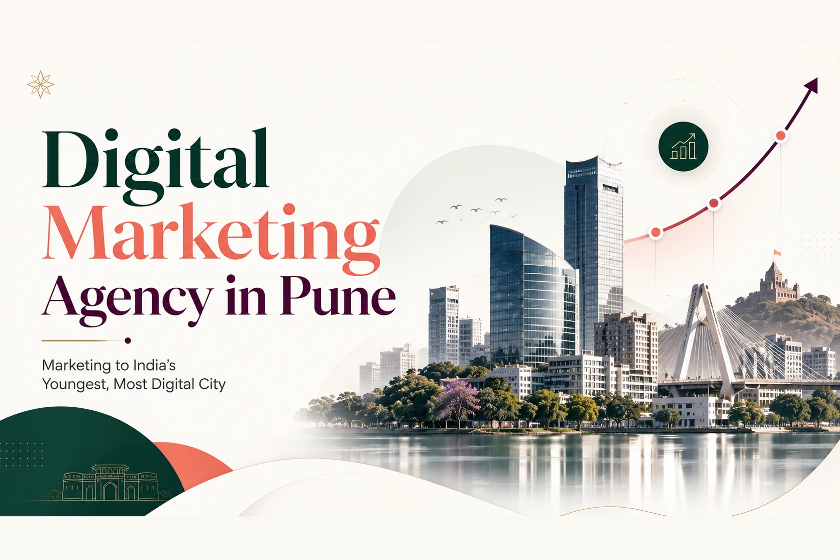 Digital marketing agency in Pune — a rising growth chart over the Pune riverside skyline — DigiVeritaz