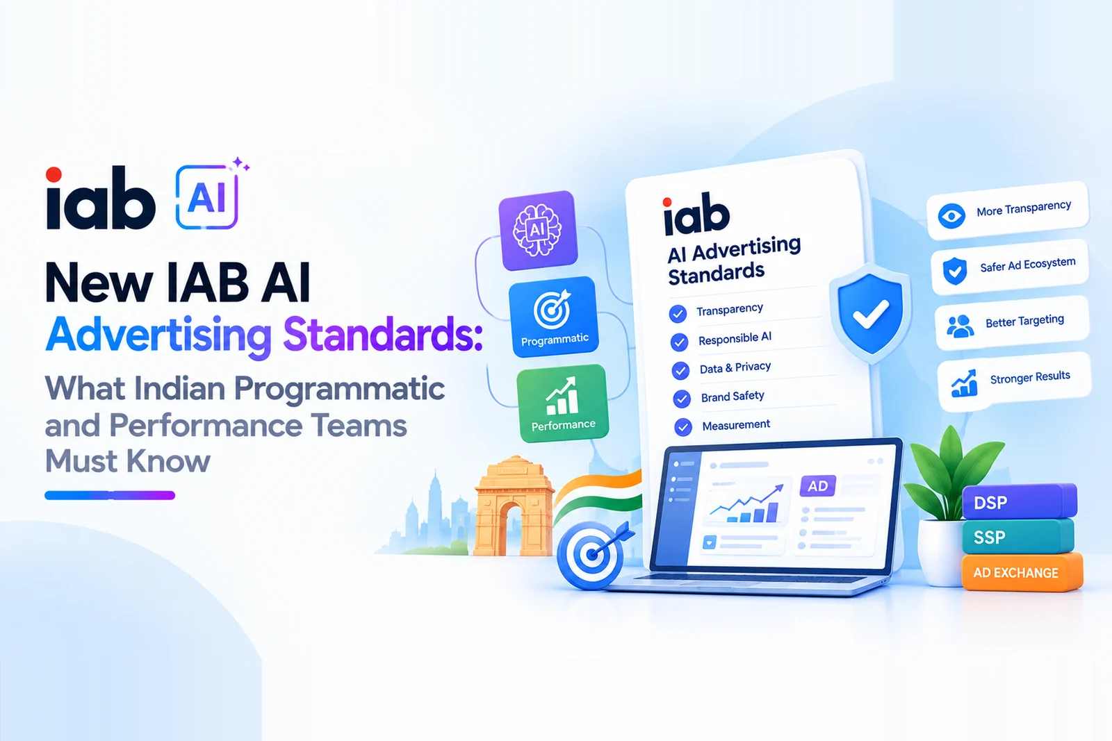 IAB AI advertising standards covering transparency, responsible AI, data privacy, brand safety and measurement across DSP, SSP and ad exchange partners