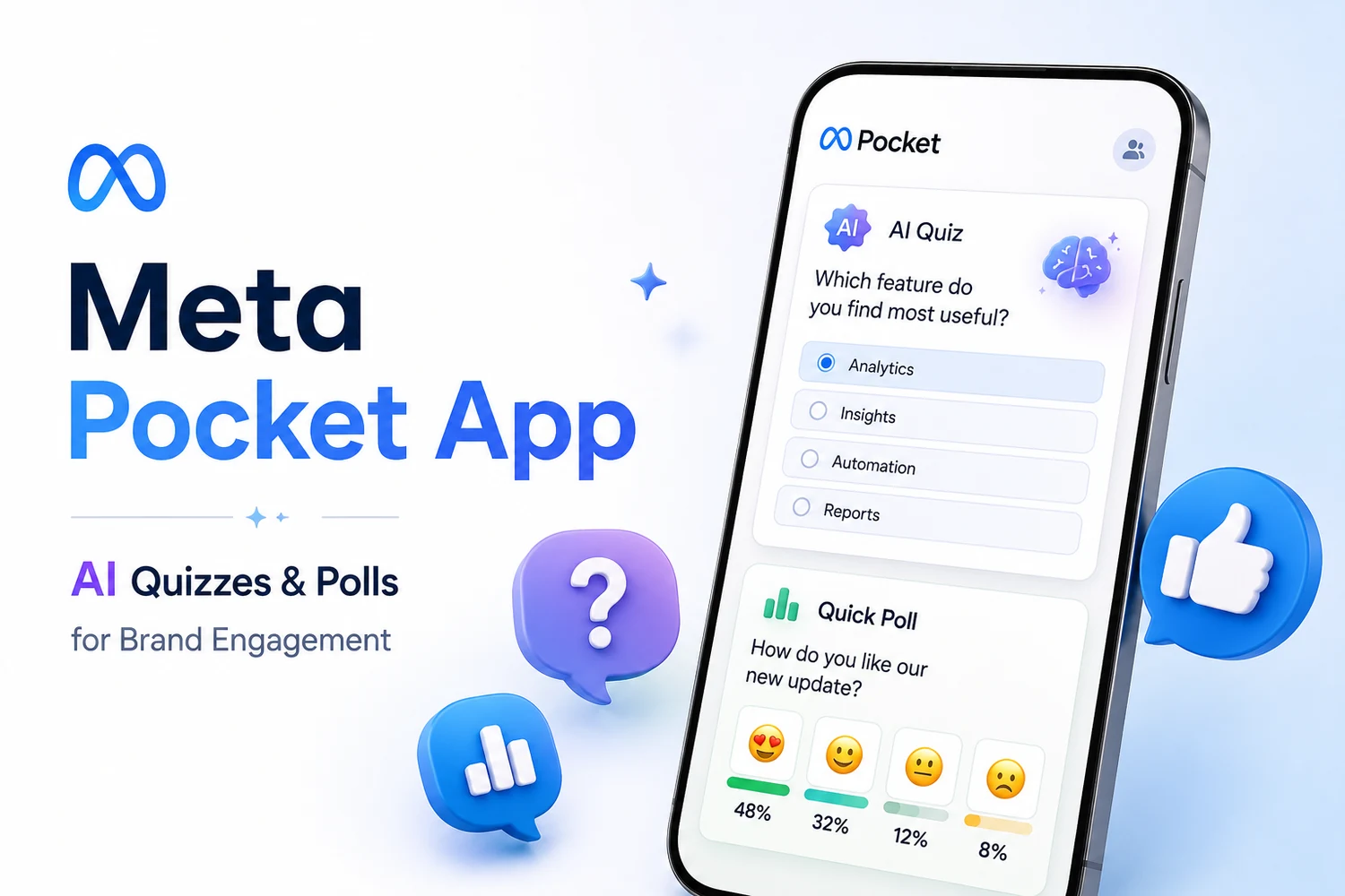 Meta Pocket app — an AI-generated quiz and poll on a phone screen for brand engagement — DigiVeritaz