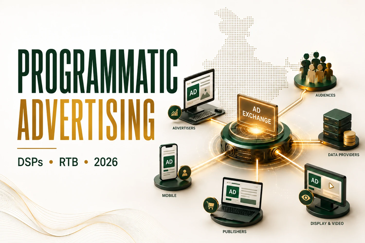 Programmatic advertising in India — DSPs, SSPs, an ad exchange and RTB connecting advertisers, publishers and audiences — DigiVeritaz